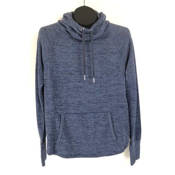 Athleta Pullover Drawstring Hoodie Women's Small Blue Pocket Thumbholes Athletic - Picture 1 of 13